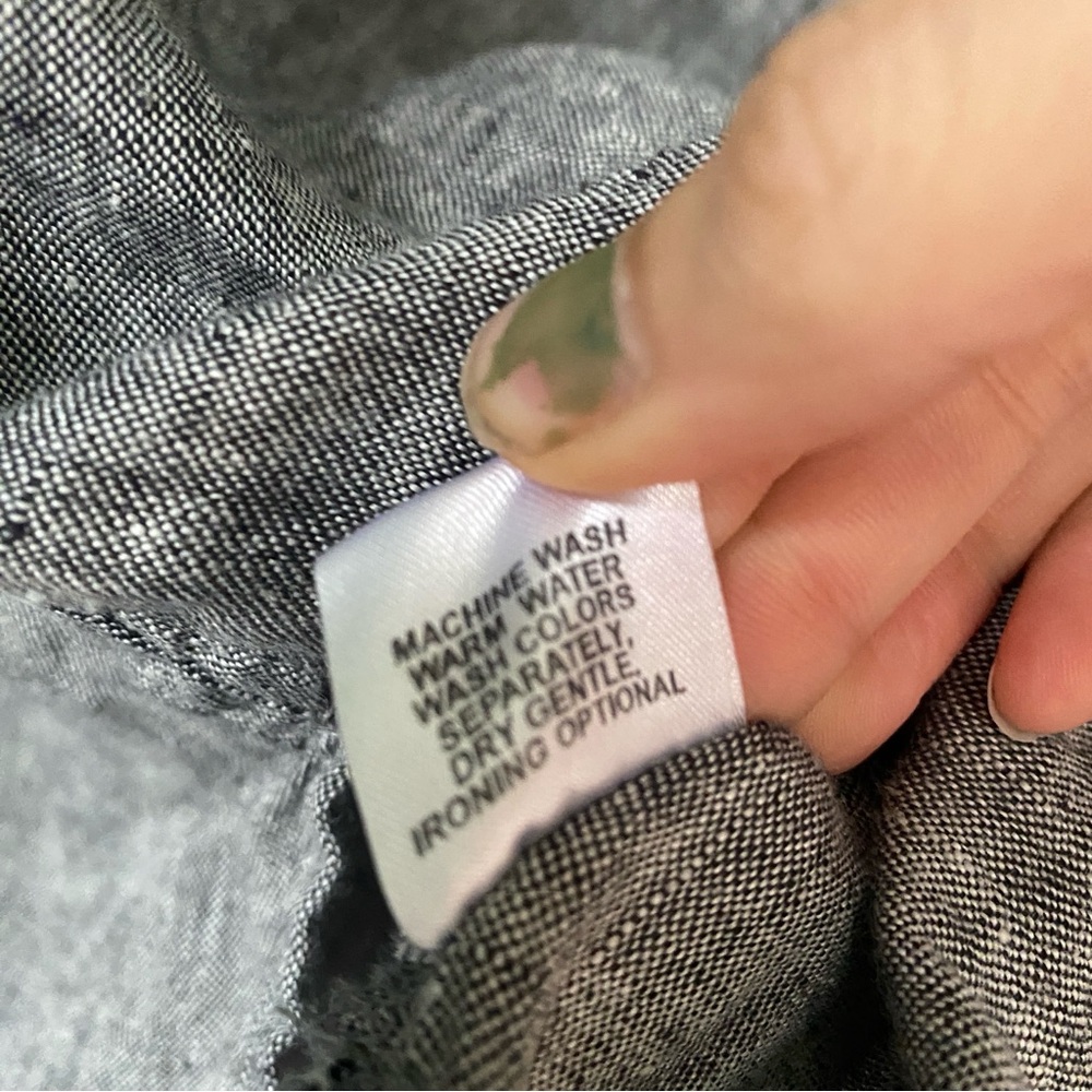 Flax sleeveless v neck tank top shirt gray salt and pepper linen side slits 1G - Picture 8 of 12